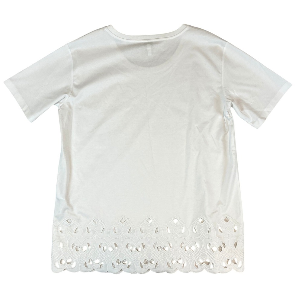 Escada Sport White Eyelet Trim T Shirt Top Cotton Womens Medium Relaxed Fit - Picture 2 of 7